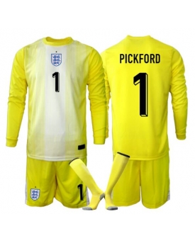 Billige Fotballdrakt England Jordan Pickford #1 Keeper Replika Bortedraktsett Barn VM 2026 Langermet (med bukser)